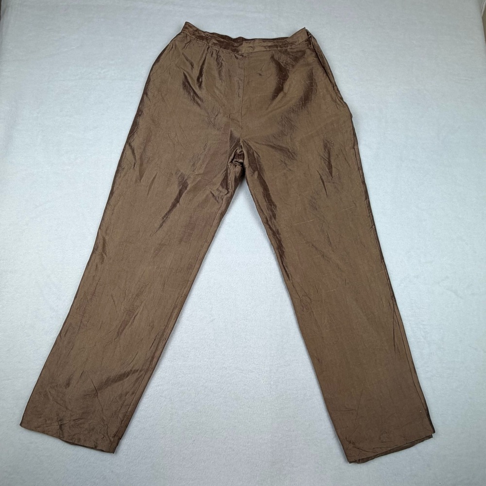 M.X.I. Bronze 100% Silk Trousers Womens 10P Vintage High Rise Petite Tapered